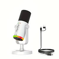 Динамічний мікрофон XLR/USB для стримінгу та ігор PS5 | RGB мікрофон з кнопкою Mute, роз ємом для навушників і настільною підставк