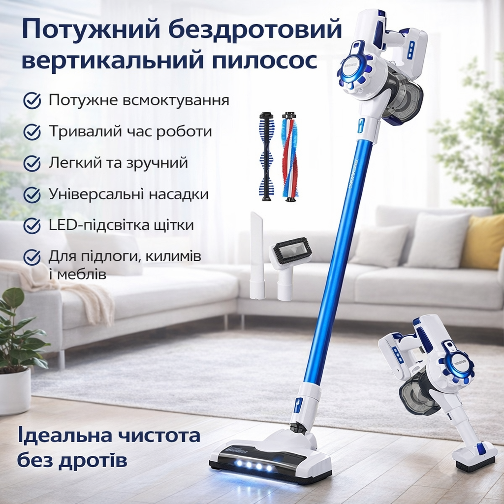 Пилосос Rainberg RB-2301 Пилосос в Україні 2500Вт Пилосос для прибирання з НЕРА-фільтром LED-підсвічування на щітці Ручний пилосос, фото 1