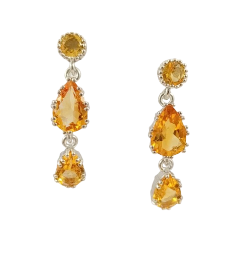Срібні сережки-підвіски з цитрином С1008-цт, фото 1