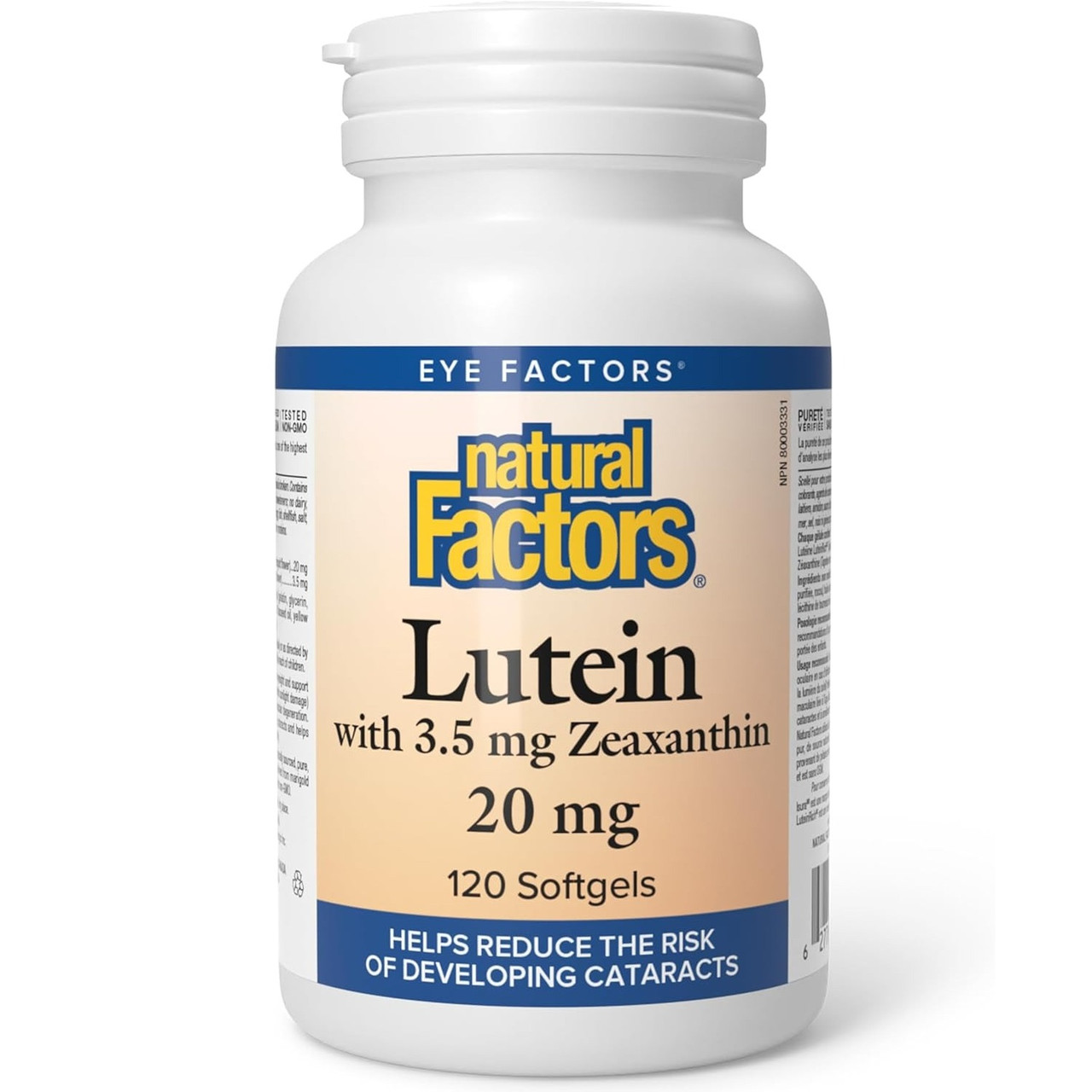 Лютеїн і Зеаксантин Natural Factors Lutein 20 мг для здоров'я очей 120 капсул, фото 1