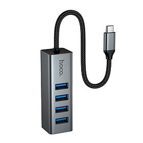 Type-C HUB хаб перехідник конвертер адаптер HOCO 4-in-1 HB1C (USB3.0х4) 0.2м 5Gbps для ноутуку ПК