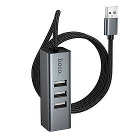 USB HUB хаб перехідник конвертер адаптер HOCO 4-in-1 HB1D (USB2.0х3+RJ45) 1м 480Mbps для ноутуку ПК