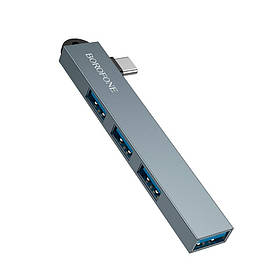 Type-C HUB хаб перехідник конвертер адаптер BOROFONE 4-in-1 FH1A (USB2.0х3+USB3.0) 5Gbps для телефона ноутуку ПК
