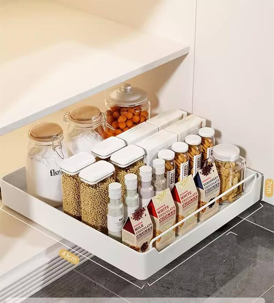 Висувна полиця для шафи 2Xvolum, роликова, без свердління, біла, для кухонної тумби, фото 1