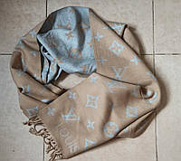 Louis Vuitton шарф жіночий кашеміровий рожево бежевий з сірим з люрексом теплий зимовий