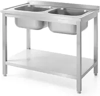 Стіл з двома мийками та полицею Hendi (811887) stainless steel
