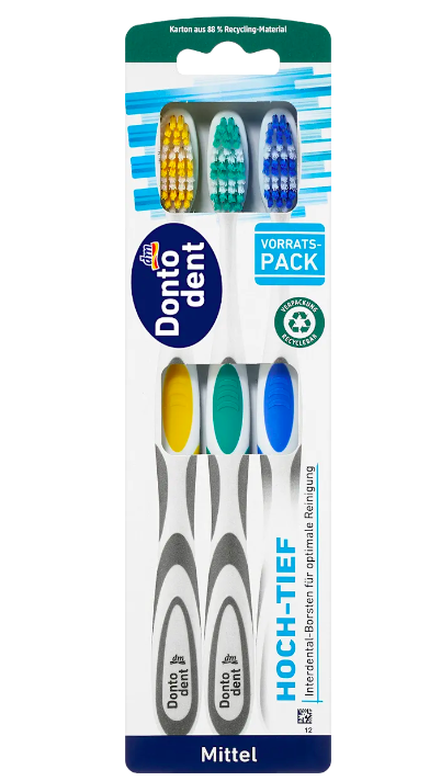 Зубні щітки Dontodent Zahnbürste Hochtief mittel середньої жорсткості 3 шт. Донтодент Німеччина, фото 1