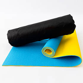 Килимок для йоги, фітнесу та спорту (каремат спортивний) OSPORT Спорт 8мм + чохол (n-0008) Синьо-жовтий