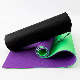 Килимок для йоги, фітнесу та спорту (каремат спортивний) OSPORT Спорт 8мм + чохол (n-0008) Салатово-фіолетовий