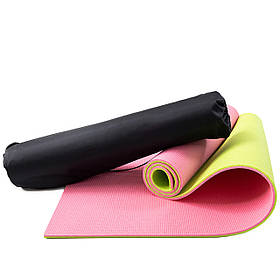 Килимок для йоги, фітнесу та спорту (каремат спортивний) OSPORT Спорт 8мм + чохол (n-0008) Салатово-рожевий