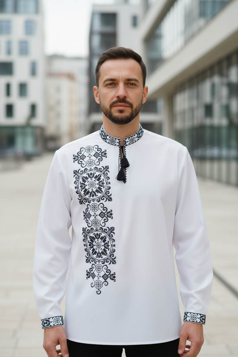 Чоловіча вишиванка "Павло" з чорним орнаментом, фото 1