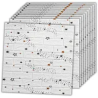 Самоклеюча 3D панель під білу цеглу з зірками 700х770х3мм, (30-3) декоративні панелі для стін!