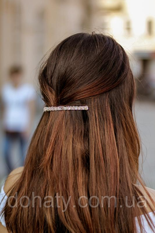 Довга заколка-автомат на волосся - рожева з білим, фото 1