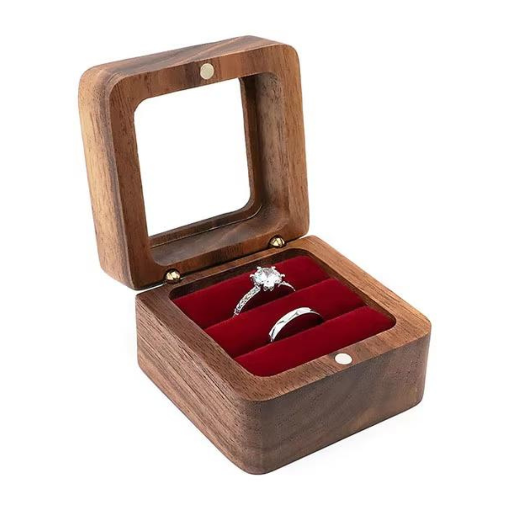 Коробочка для кілець дерев'яна, коробка ювелірна весільна, футляр обручок для весілля або пропозиції руки і серця, фото 1