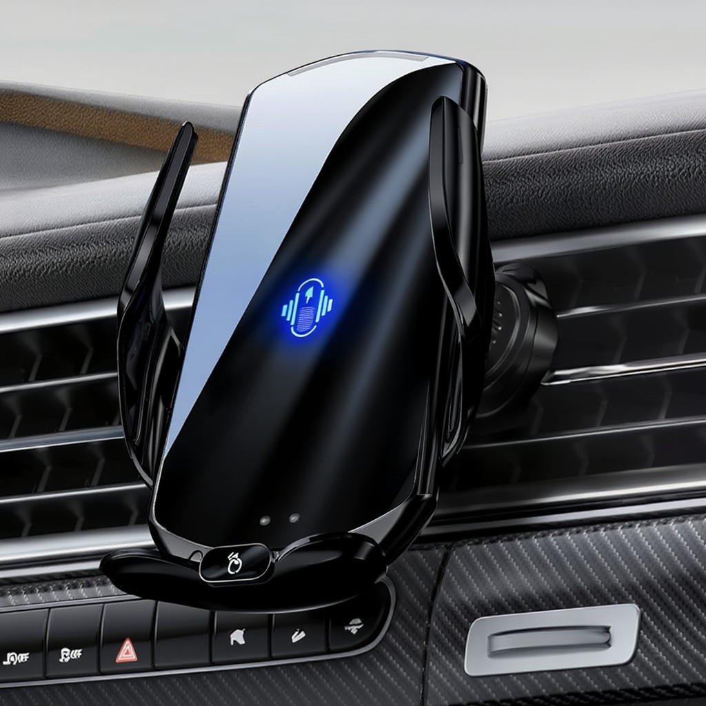 Тримач для телефону, автомобільний з бездротовою магнітною зарядкою 15w Type-C, Micro, Lightning, чорний, фото 1