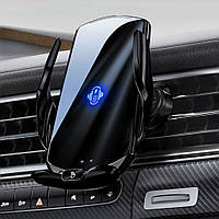 Тримач для телефону, автомобільний з бездротовою магнітною зарядкою 15w Type-C, Micro, Lightning, чорний