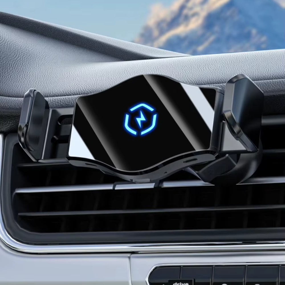 Тримач для телефону, автомобільний з бездротовою зарядкою 15W в машину з поворотом на 360 градусів,чорний, фото 1