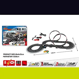 Автотрек на 2 машинки, 2 джойстики на батарейках, розмір треку 98х156 см, масштаб 1:43