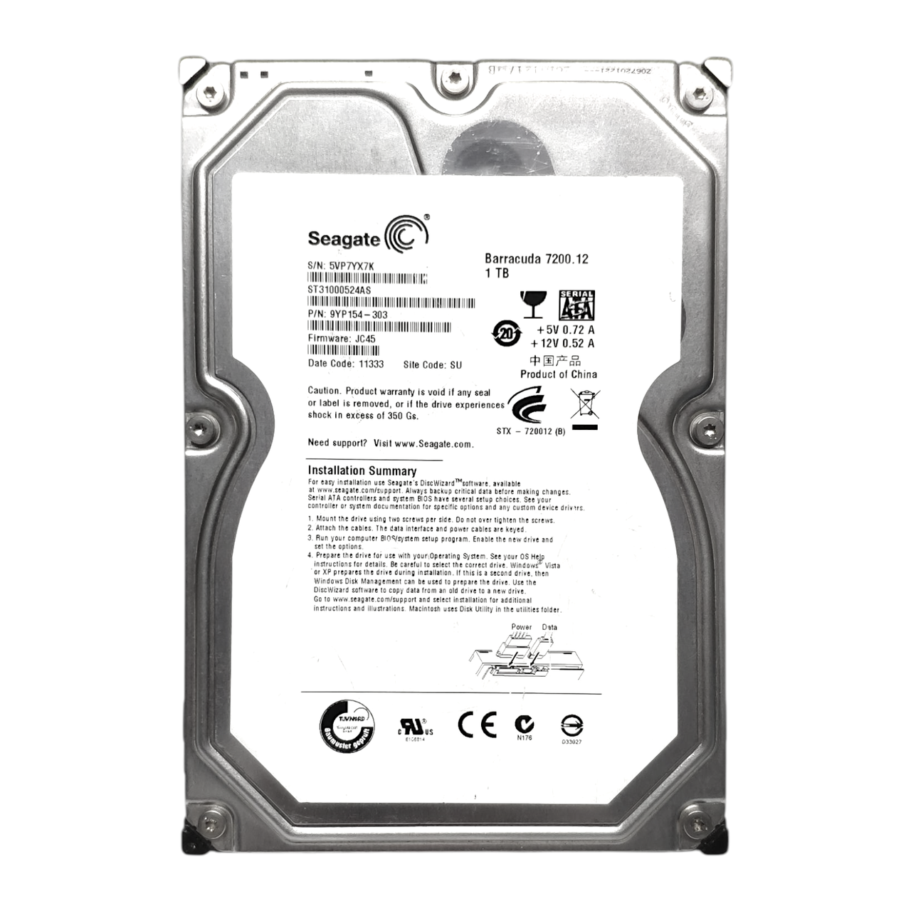Жорсткий диск HDD 1TB 7200rpm 32MB SATA III 3.5 Seagate Barracuda 7200.12 ST31000524AS, фото 1
