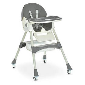 Стільчик для годування Bambi M 6302 Gray складний, 5-ти точкові ремені, Toyman