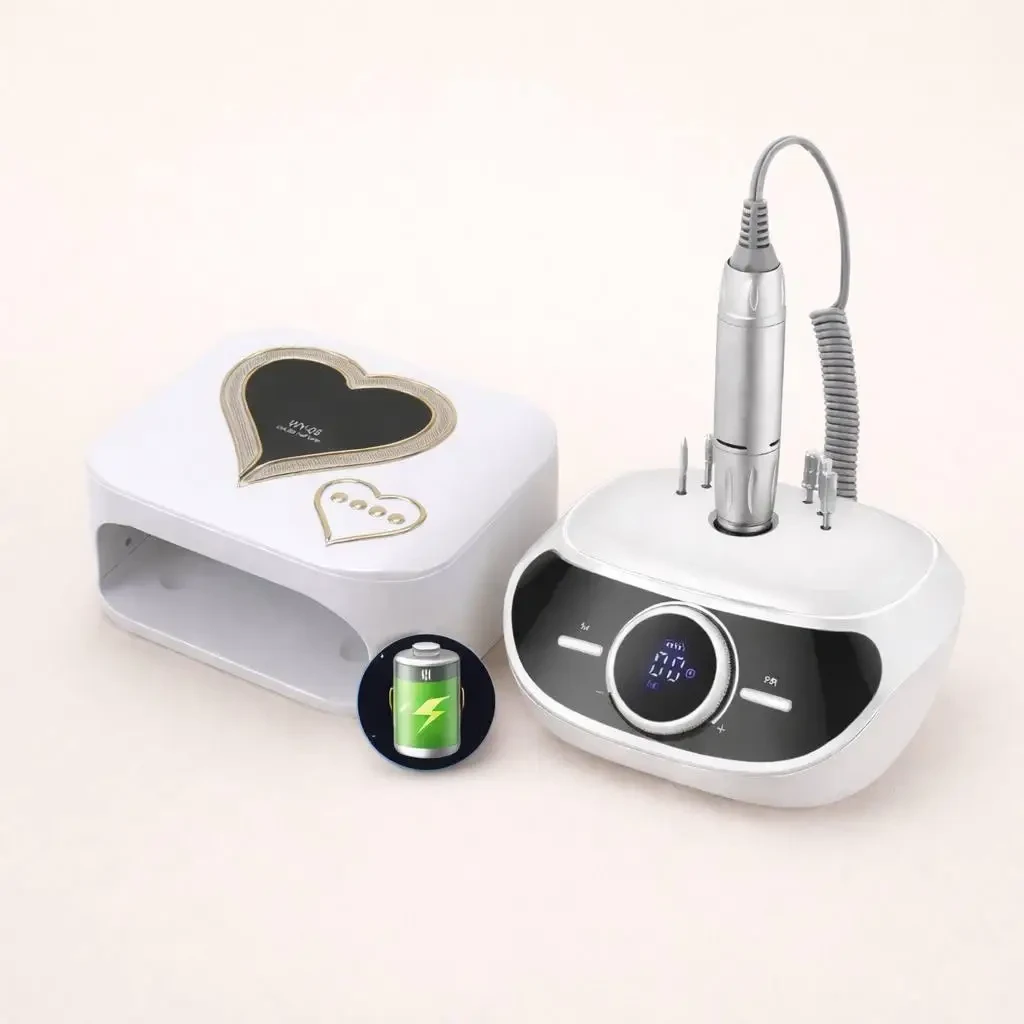 Набір для манікюру на акуммуляторі: Лампа для манікюру Cordless WY-08 потужністю 288 Вт + фрезер S-303 на 65 Вт на акумуляторі.