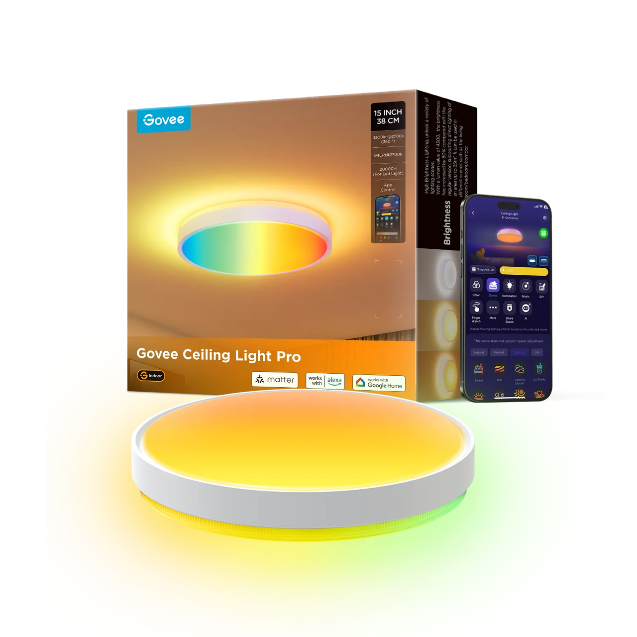 Потолочний світильник Govee 38cm Smart Ceiling Light Pro, Matter, RGBICWW, WI-FI/Bluetooth, білий, фото 1