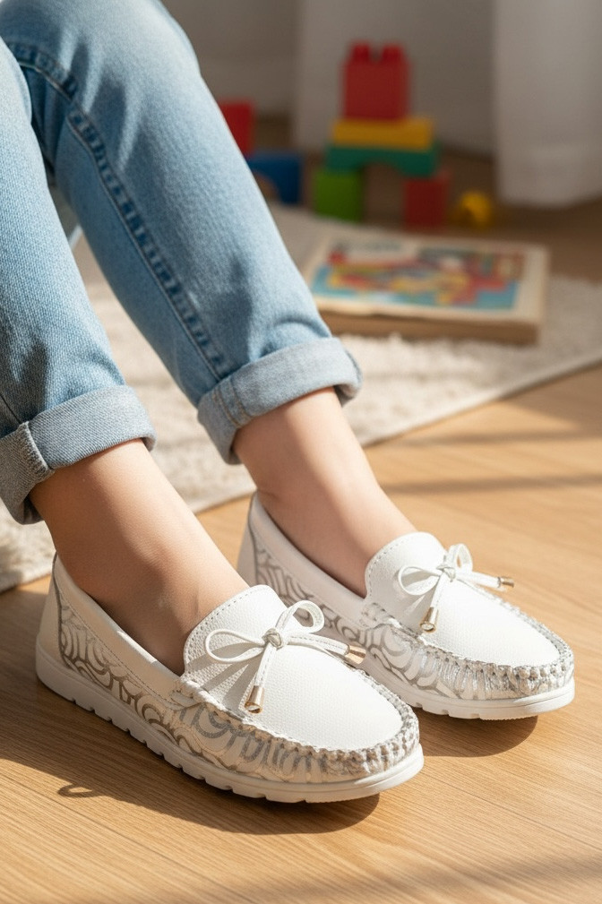Мокасини дитячі для дівчинки білого кольору 209587T Безкоштовна доставка, фото 1