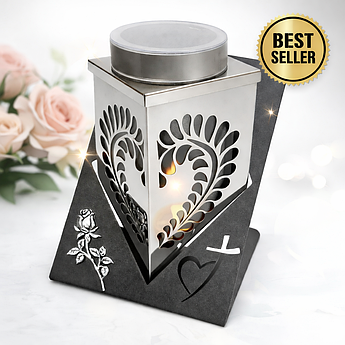 Лампада сонячна Серце золота | велика металева лампада 24 см Імітація полум'я | Польща Сріблястий