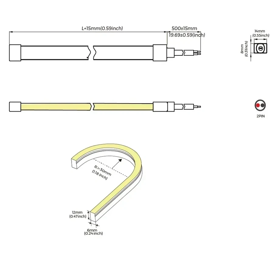 Світлодіодний неон COLORS 24V 8.8W 330Lm IP65 3000K NJS0612-WW, фото 1