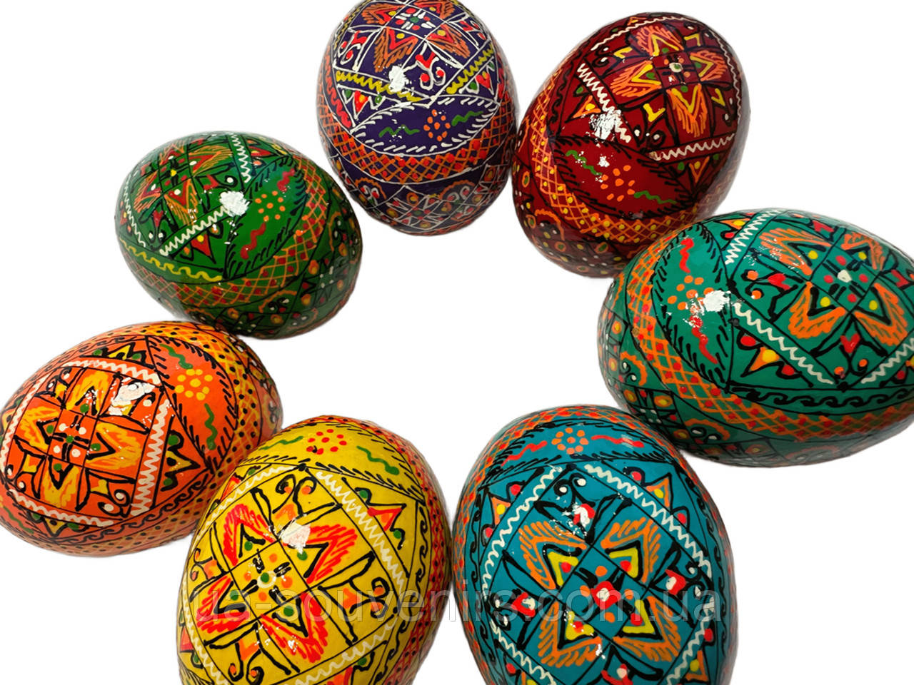 Деревʼяна писанка ручної роботи | Набір 7 кольорів| Гуцульський розпис, фото 1