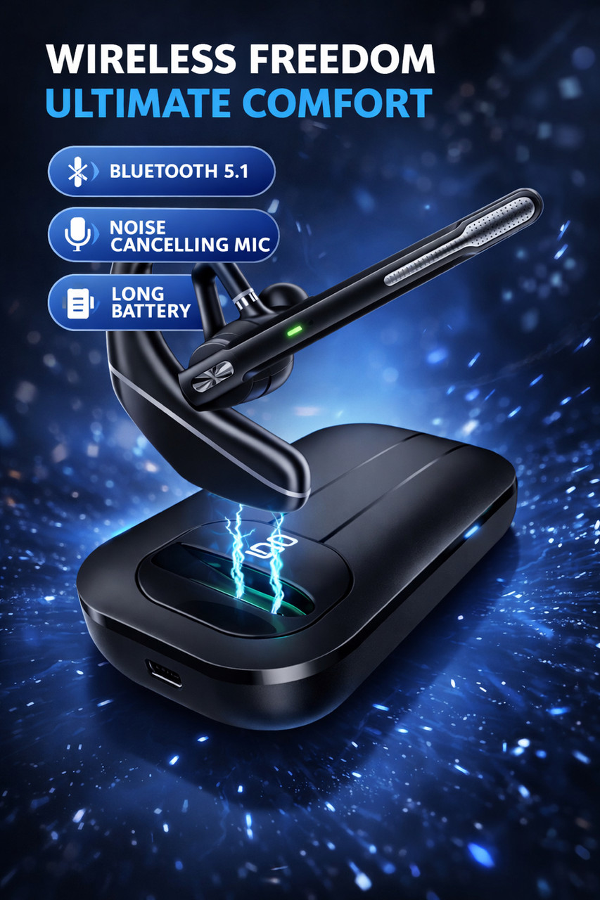 Бездротова Bluetooth гарнітура Business A6L, Bluetooth 5.3, до 22 годин, USB Type-C, чорна, фото 1