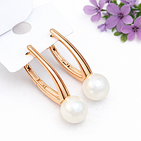 Сережки Xuping довжина 3.5см перли 10мм медичне золото позолота 18К с1371