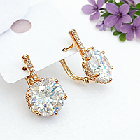 Сережки Xuping Jewelry довжина 1.9см ширина 1см медичне золото позолота 18К цирконій с1328
