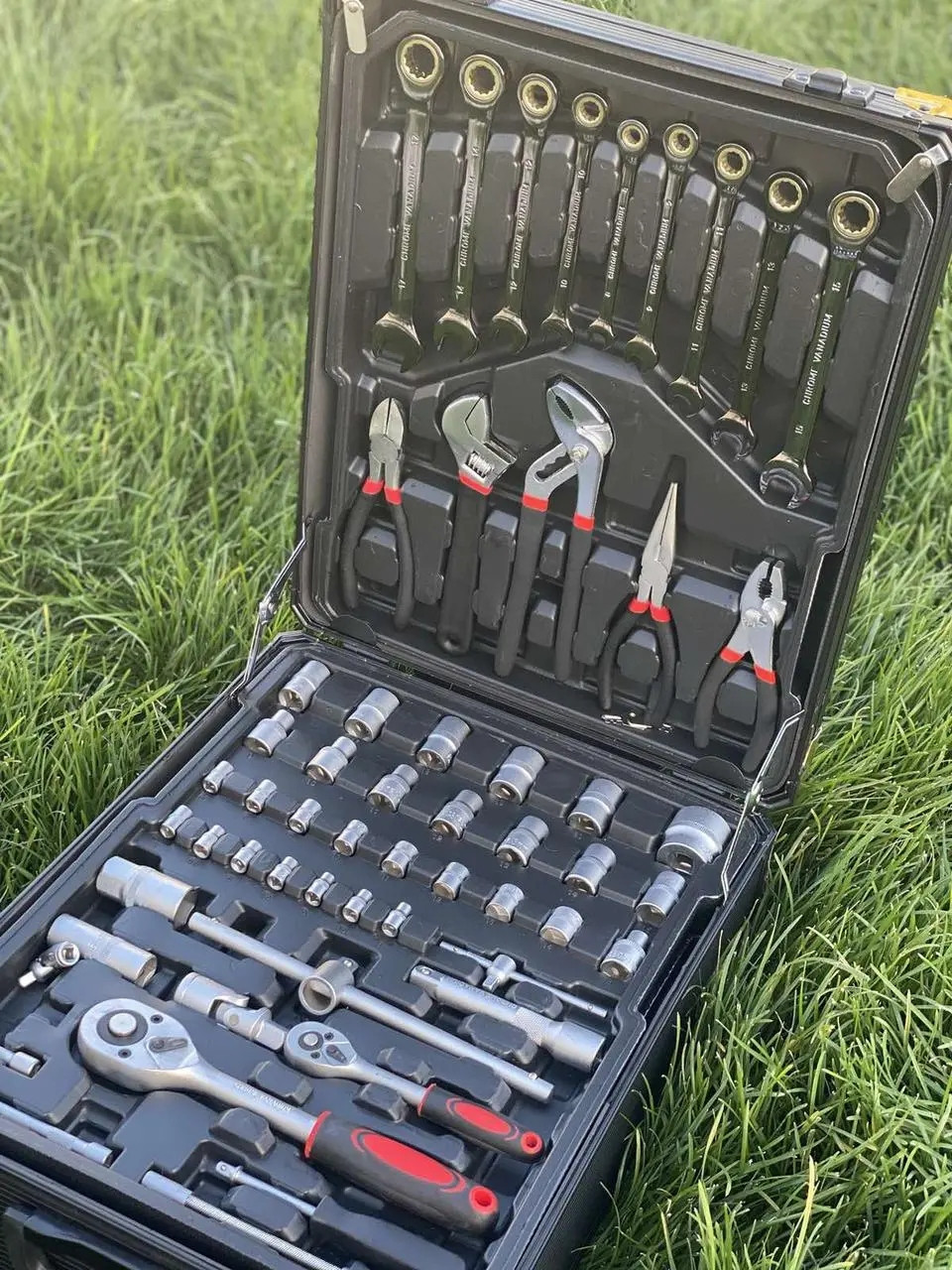 Набір інструменту для авторемонту Rainberg 399 предметів з хром-ванадієвої сталі у органайзері-чемодані для побутових робіт, фото 1