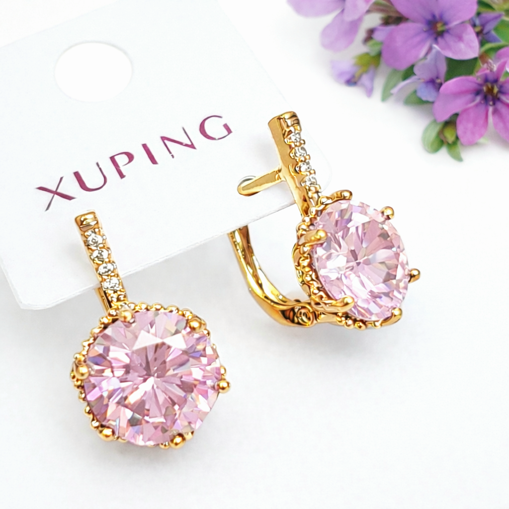 Сережки Xuping Jewelry довжина 1.9см ширина 1см медичне золото позолота 18К цирконій с1327