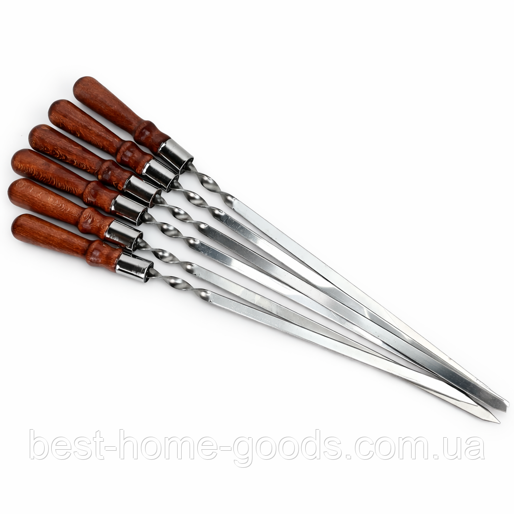 Шампур з нержавіючої сталі з дерев’яною ручкою 74.5 см — для шашлику, мангалу, гриля, фото 1