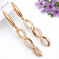 Сережки Xuping Jewelry довжина 4.9см ширина 7мм медичне золото позолота 18К цирконій з1334