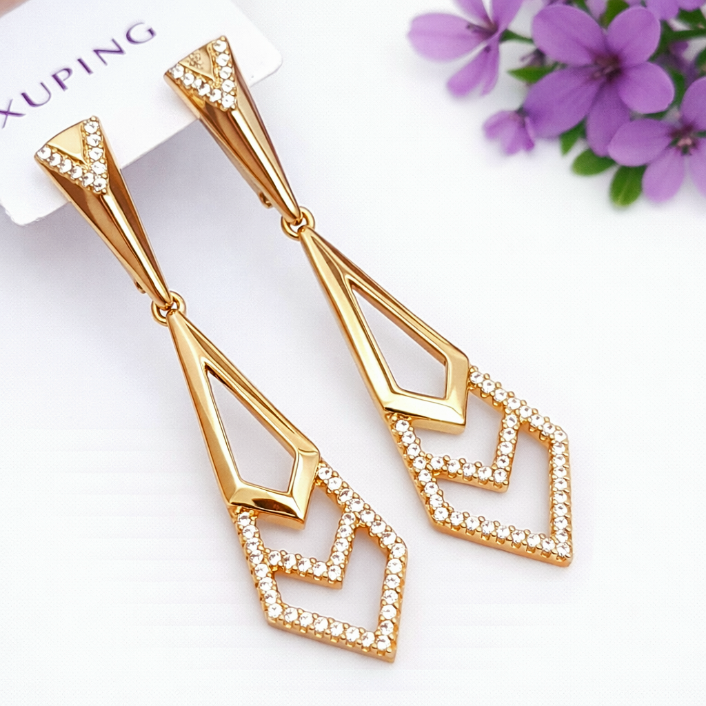 Сережки Xuping Jewelry довжина 5.4см ширина 1.2см медичне золото позолота 18К с1646