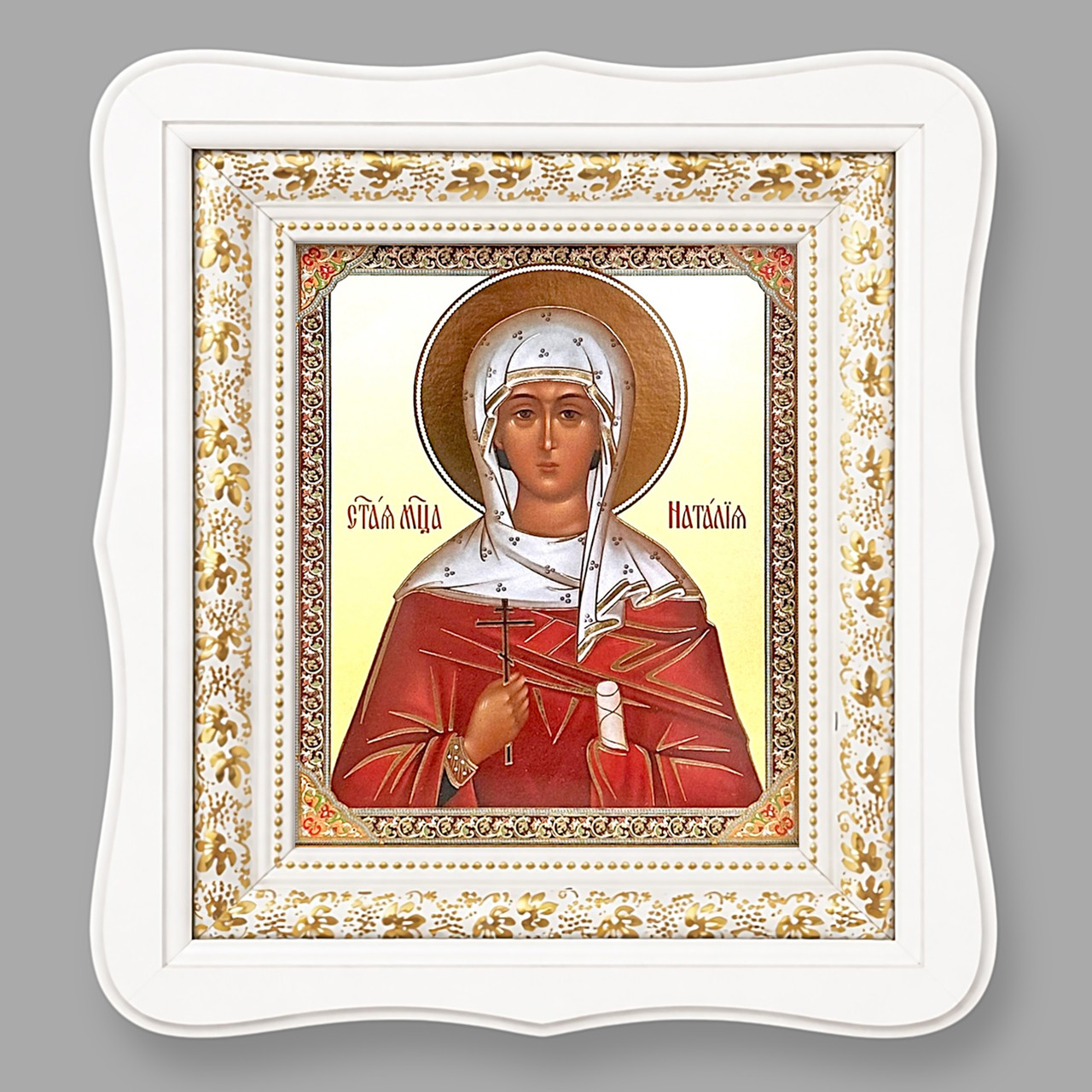 Ікона Наталія свята мучениця, лик 15х18 см, у білому фігурному дерев'яному кіоті, тип 3, фото 1