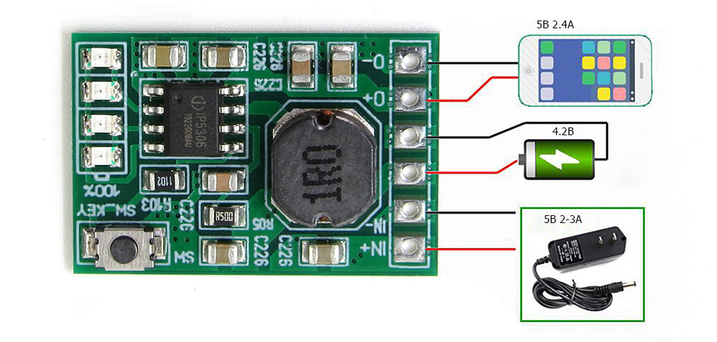 Модуль плата заряду - розряду підвищувальний 5 2,4 А (Li-ion) IP5306, фото 1