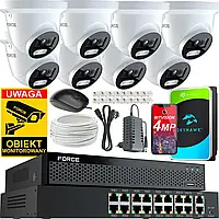 Force Zestaw Monitoringu 8X IP-камера 4Mpx 2K, Диск 1Tb Switch Poe 16Ch