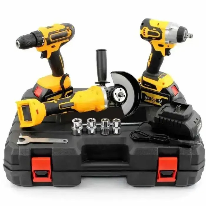 Набір інструментів 3в1 шуруповерт гайковерт з підсвічуванням та болгарка KAR100  акумуляторні 36V з 2 АКБ, фото 1