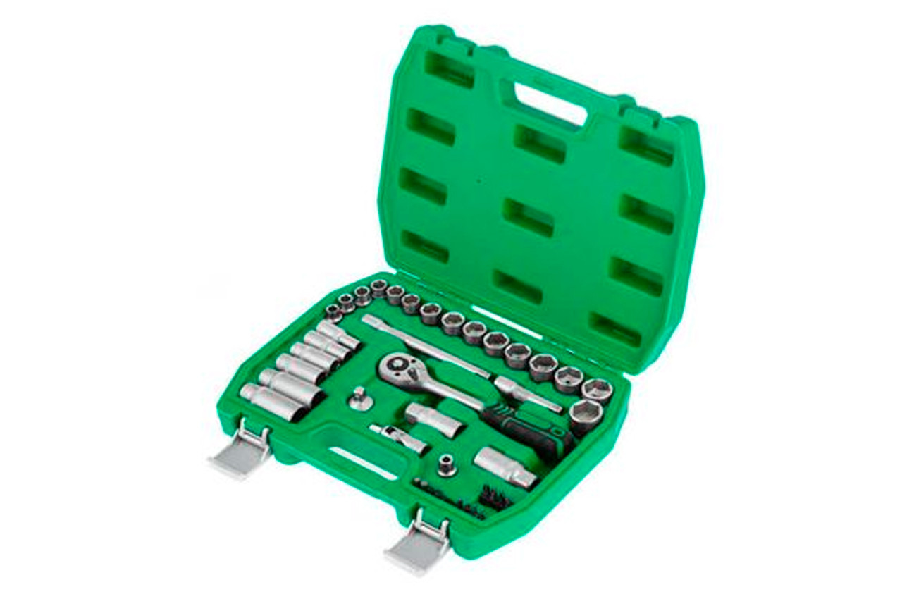 Набір інструментів Intertool ET-6039SP 3/8" 39 од., головки 8-22 мм, шестигранні та свічкові головки, фото 1
