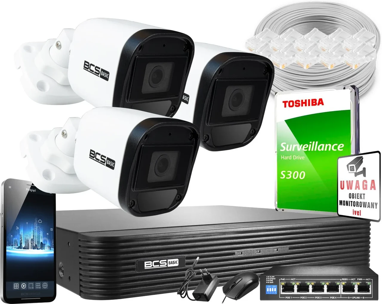 BCS Комплект Камери TUBOWE IP 5MPX 2K+ IR30M +1TB BNVR040120I+BTIP15FR3X3+1TB (наЗамовлення), фото 1