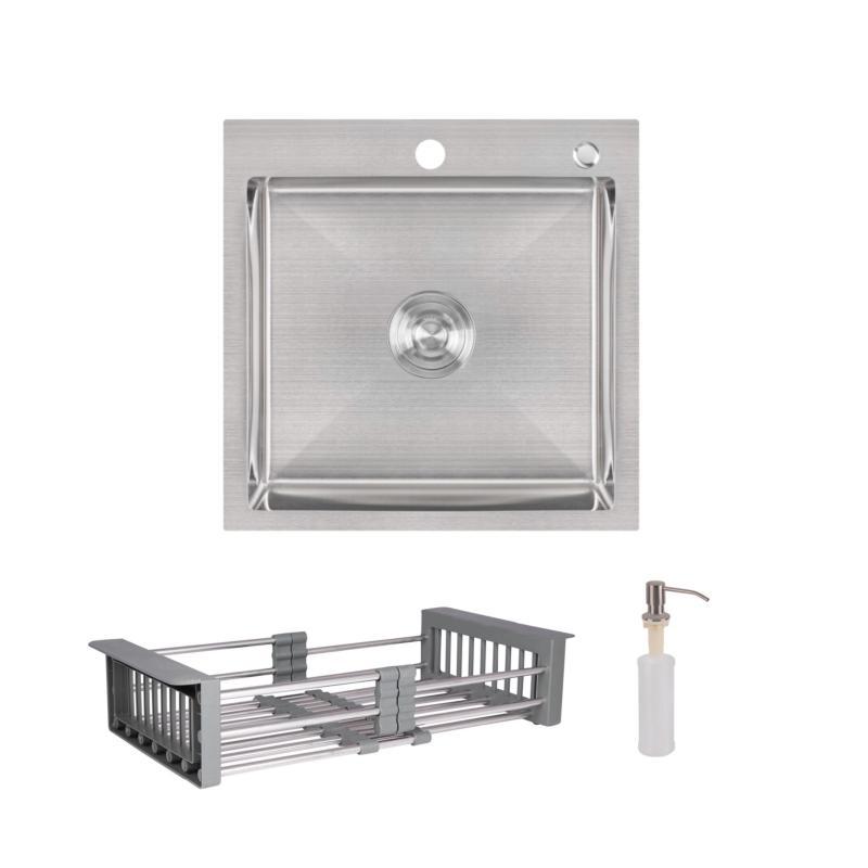 Комплект Lidz Handmade H5050 Мийка для кухні інтегрована Brushed у комплекті з дозатором + Lidz K01G Корзина для кухонної мийки, фото 1