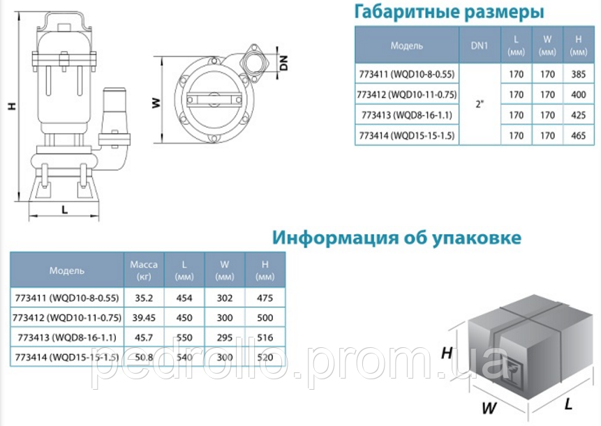 Фекальный насос WQD-15-15-1.5 Aquatica - фото 3 - id-p493665195