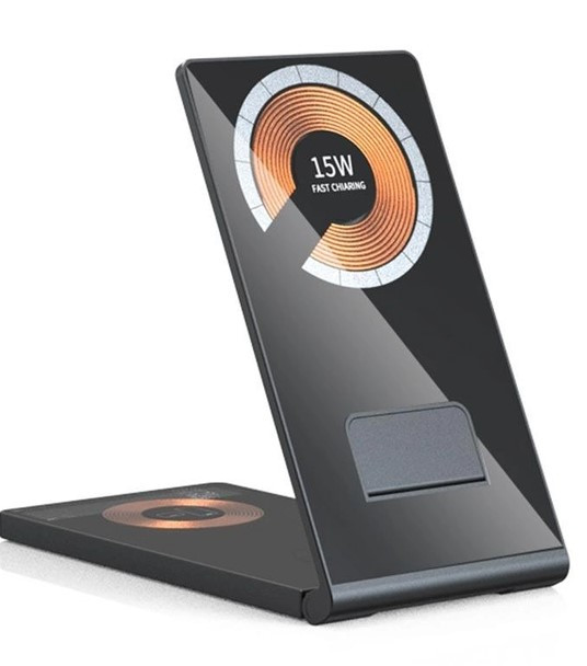 Зарядка Qi 4in1 Transparent magnetic wireless charger T05 |Phone/Watch/Earphones, 15W Max| Без бренду чорна, фото 1