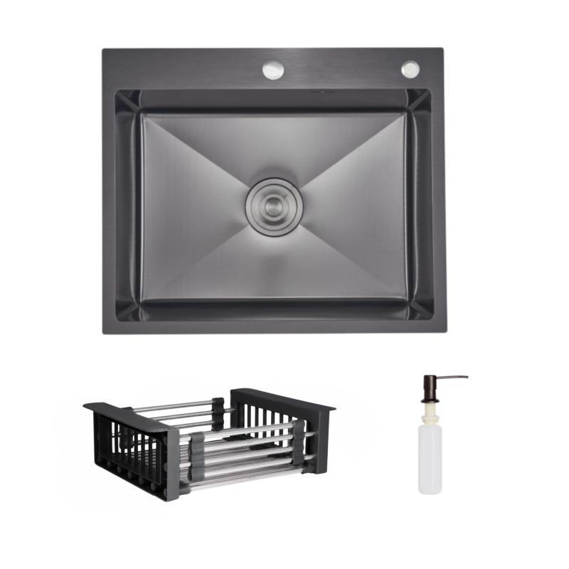 Комплект Lidz Handmade H6050HB Мийка для кухні інтегрована Decor Black PVD Honeycomb у комплекті з дозатором+ Lidz K01G