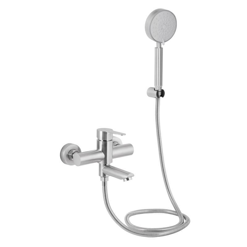 Змішувач для ванни Brinex Pure 006 з поворотним виливом (з душовим гарнітуром) Nickel BRIPUR006NKL, фото 1