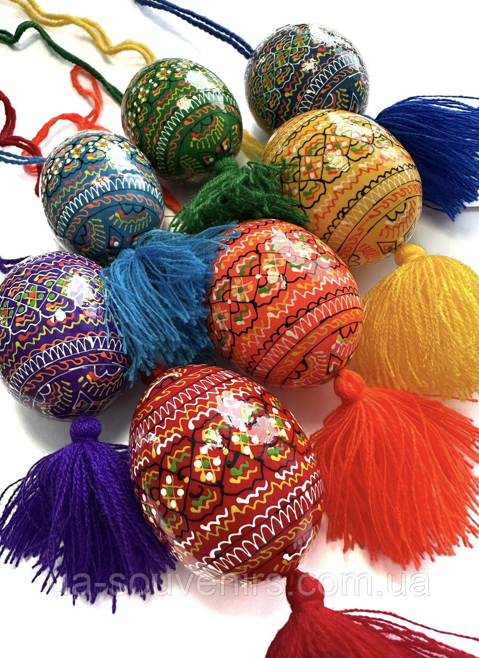 Великодні писанки з китицею на шнурку розписні набір 7 шт / Писанка дерев'яна декоративна, фото 1